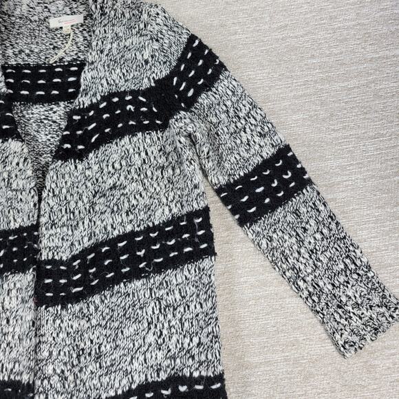 Two by Vince Camuto Chunky Knit Long Cardigan Sweater Black White Wool Blend L - Picture 8 of 16